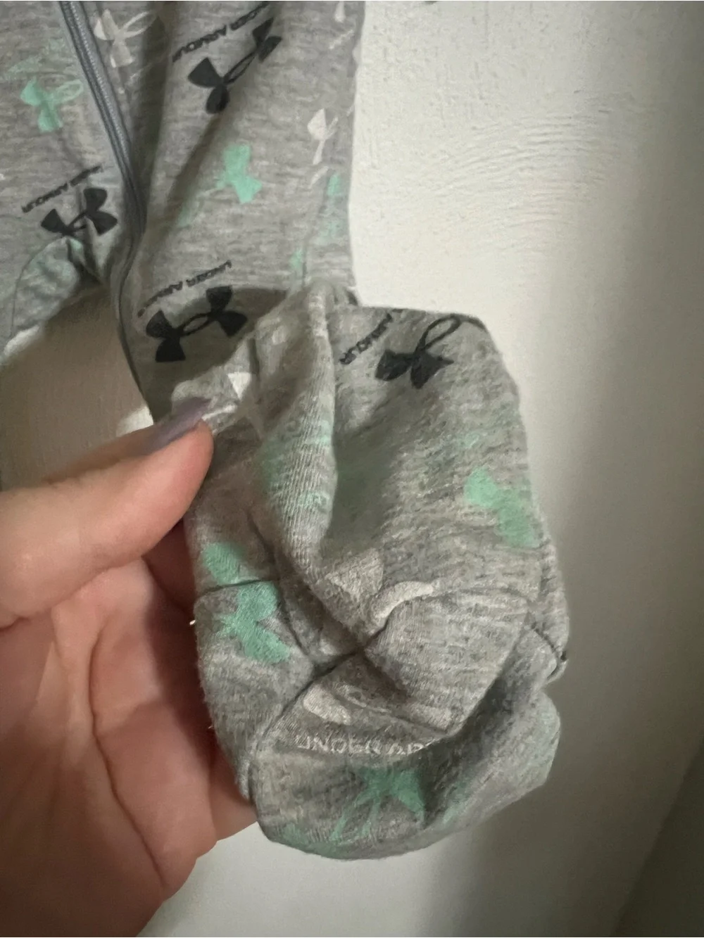 UNDER ARMOUR Full Zip Footed Casual Logo Sleeper Onsie‎ Grey Teal Baby 9-12 mo.